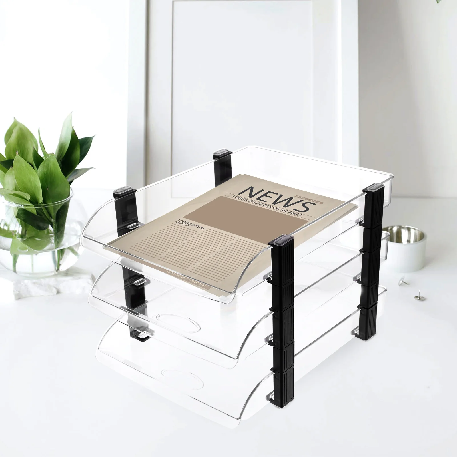 

Multi-Layer Desktop Organizer Transparent Acrylic Desk File Holder For Office School Home Stackable Paper Tray Storage Rack