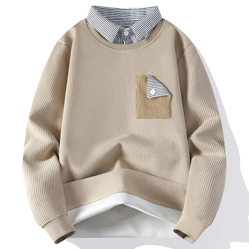 سويت شيرت كاجوال بياقة قميص للرجال فضفاض بأكمام طويلة وطبقة أساسية #1