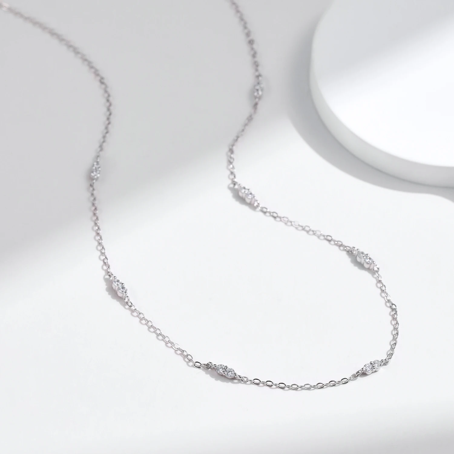 MODIAN 925 Sterling Silver delikatna prosta CZ naszyjnik naszyjnik biały złota zawieszka naszyjniki biżuteria prezenty dla kobiet prezenty — zdjęcie 5