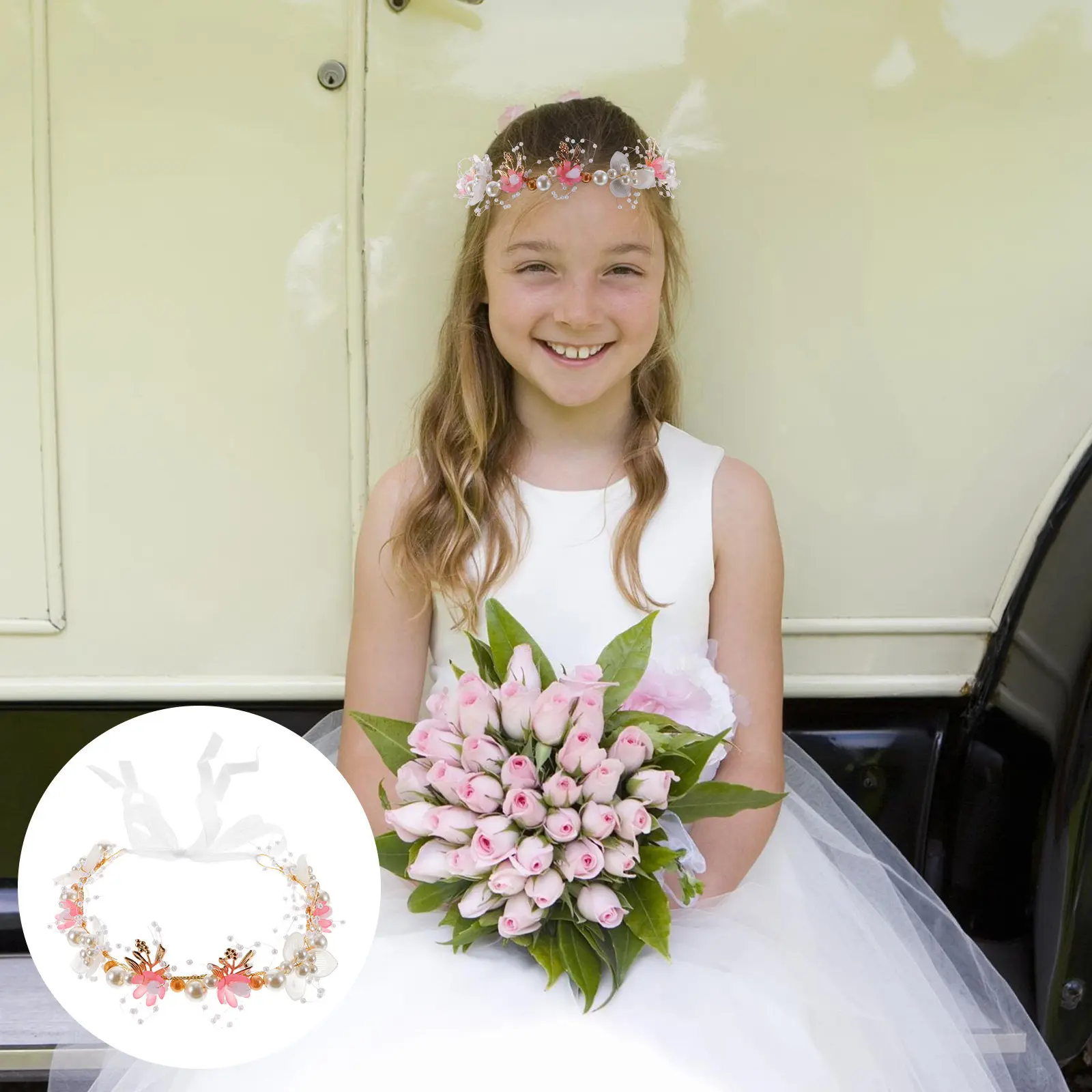 

1 шт. Цветочная повязка на голову с жемчугом для девочек, элегантный цветочный головной убор, легкий, для свадьбы, невесты, подружки невесты, выпускного, дня рождения, праздника