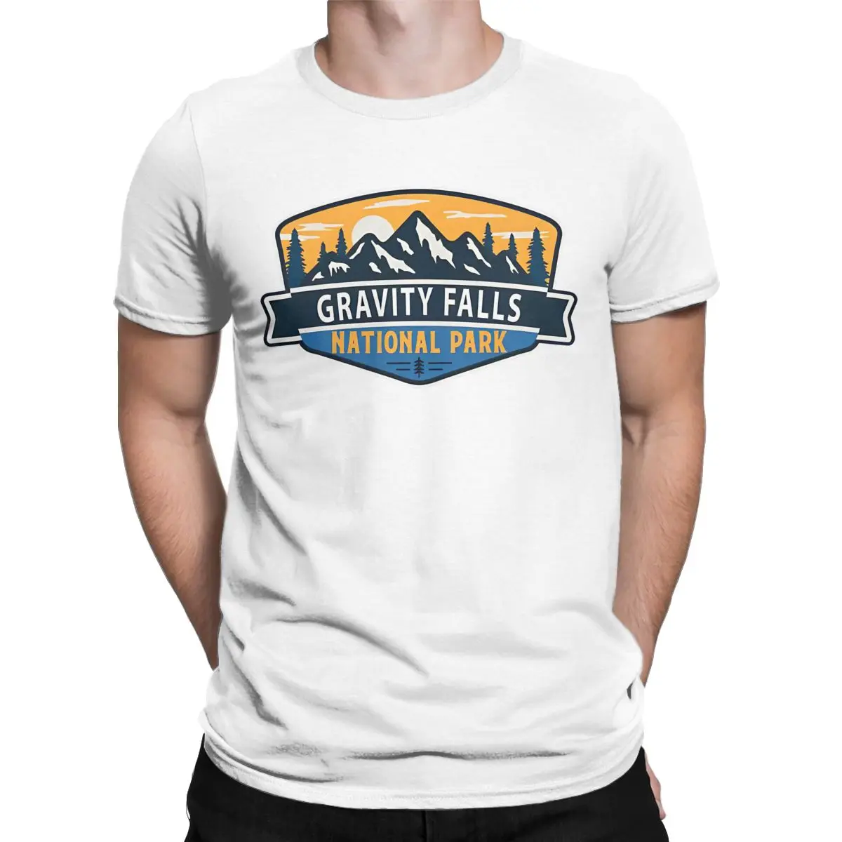 Gravity Falls National Park T-Shirt Men Cartoon Animation Funny Cotton Tees Round Neck Short Sleeve T Shirt Gift Clothe