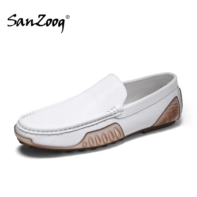 

Мокасины мужские без шнуровки, кожаные лоферы, повседневная обувь для вождения, белые, большие размеры 47 48, весна-осень 2022