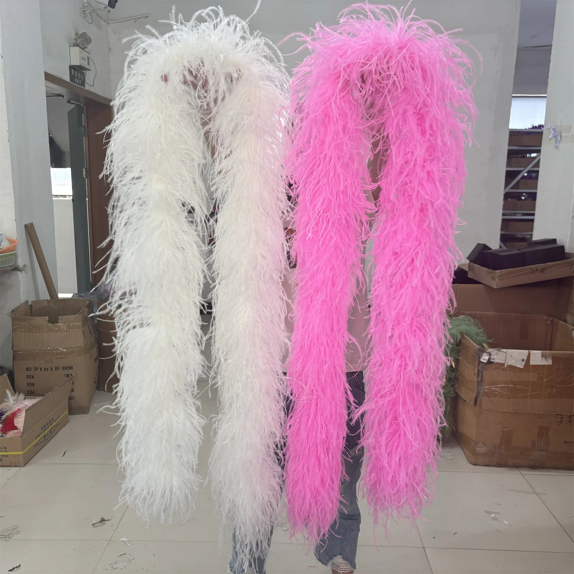 0.5-3Meters Fluffy Ostrich Feathers Boa 10PLY Fashion White Feather Scarf for Wedding Carnival Clothing Shawl Sewing Accessories