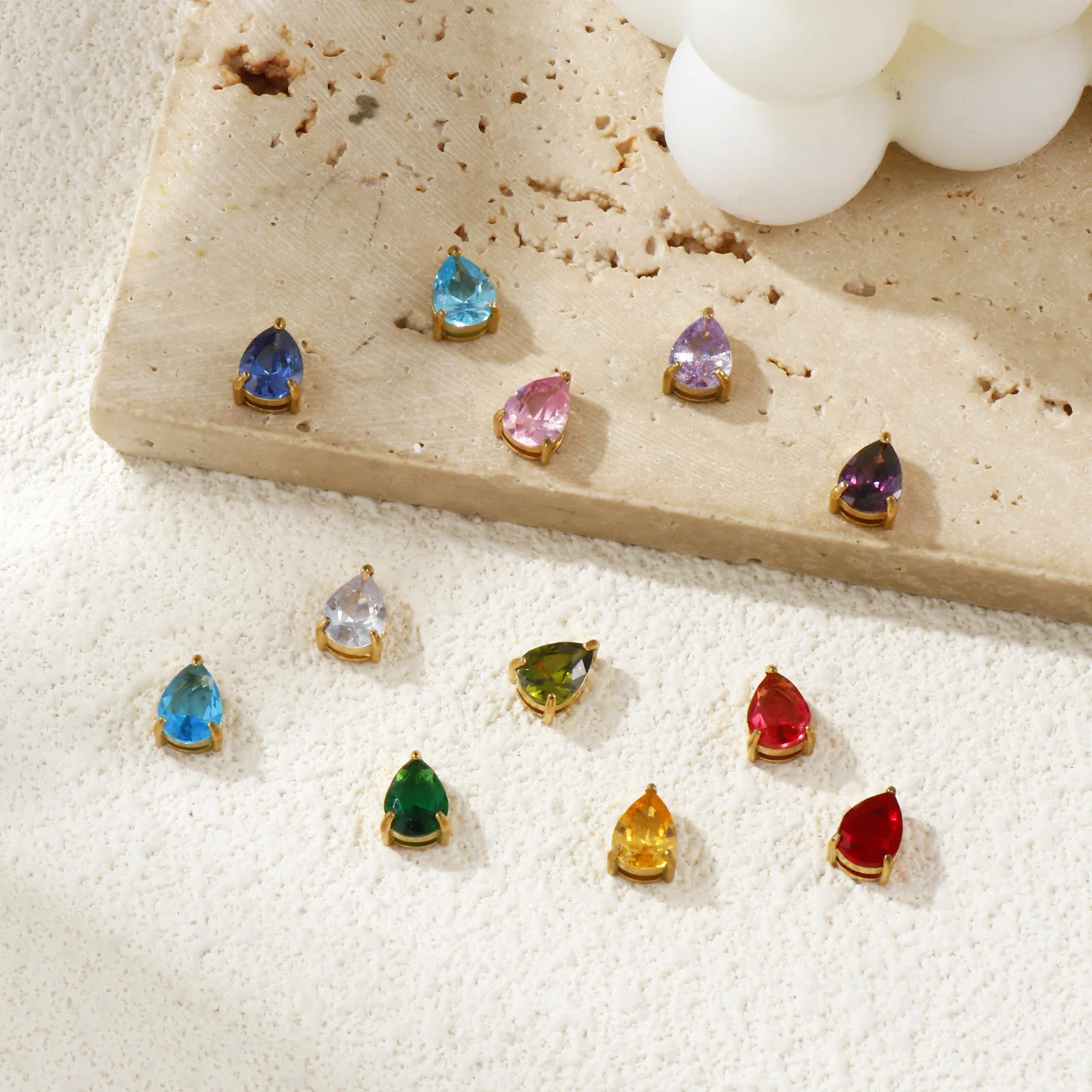 1 Piece Birthstone Charms 304 Stainless Steel & Cubic Zirconia 18K Gold Plated Drop Mini Pendants For Necklace DIY 9mm x 6mm