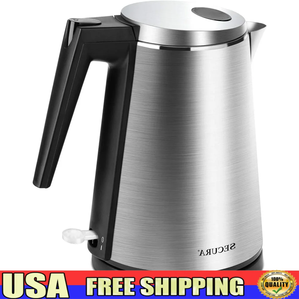 

Electric Kettle Stainless Steel 1.5L Cordless Water Boiler Fast Boil Auto Shut-Off BPA Free Hot Water Pot Double-Wall