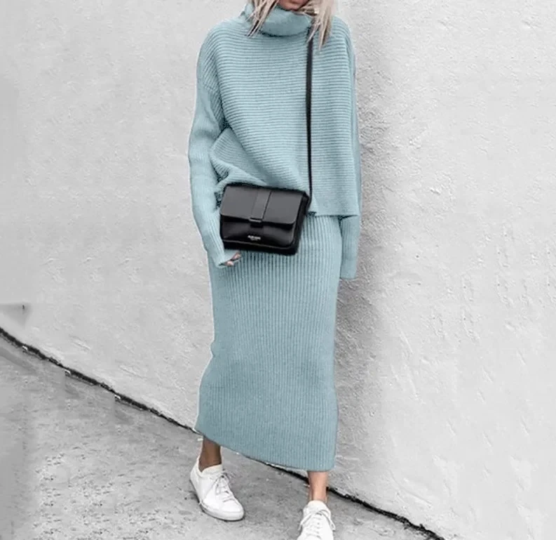 

Autumn New Casual Loose Fashion Long Dress Two-Piece Set Sweater Women's Style Elegant Ankle-length Skirt Ensemble