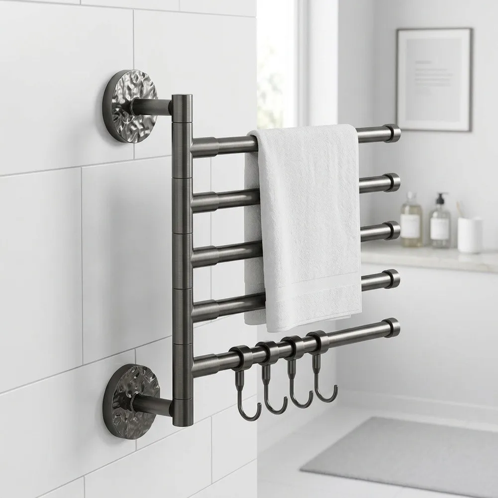 16 Inch Wall Mounted Swivel Towel Rack with Dual Screw Fixation for Tiles Flat Surfaces Strong Secure Installation