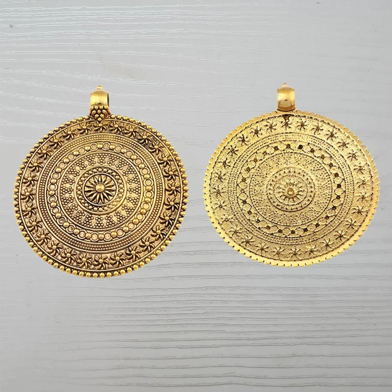 1 x Gold Color Bohemia Large Flower Medallion Round Charms Pendants for DIY Necklace Jewelry Making Finding Accessories 76x65mm