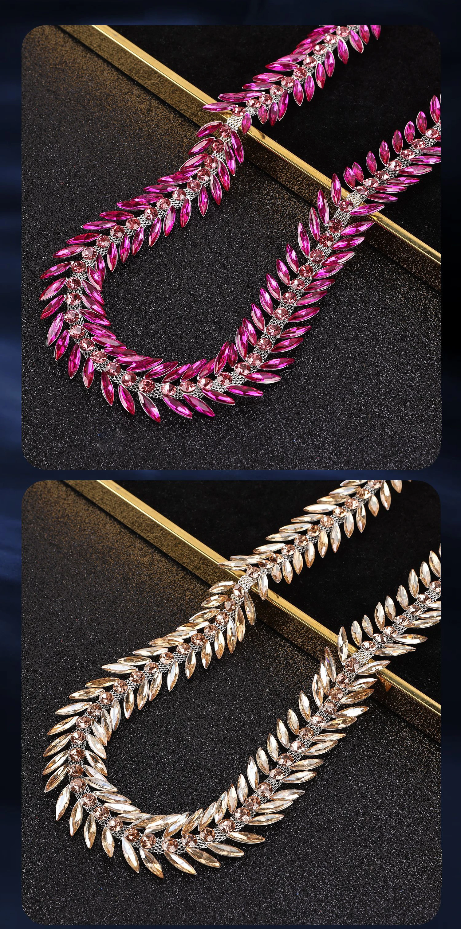 5 Yards Strasskette Kristalldiamant DIY Bastelzubehör Kleidungsaccessoire Blattförmiges Strassband Nähzubehör Dekoration – Detail 4
