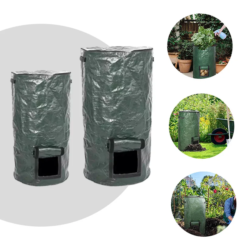 Garden Composter Eco-Friendly Bio Fermentation Bag with Zipper Double Handles Collapsible Compost Bin Waste Bucket 35*60/45*80cm