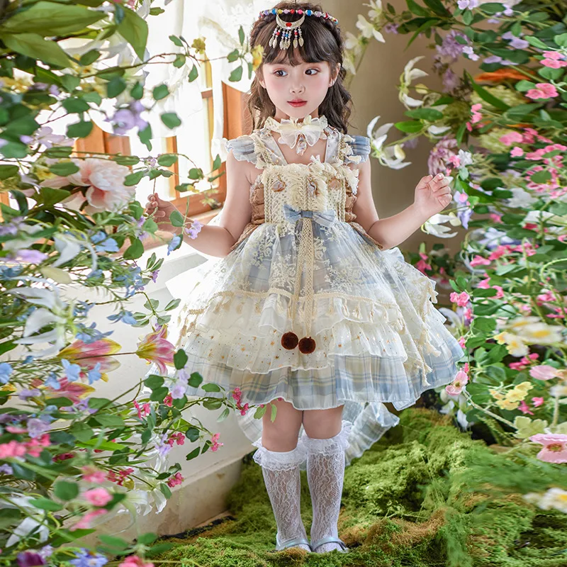 Spring Summer Girl Princess Dress European Style Court Style Tiered Skirt Lolita Dress Noble Banquet Evening Dress Festival Gift