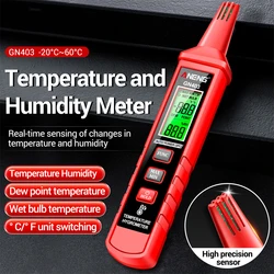 GN403 High Sensitivity Sensor Temperature Hygrometer Smart LCD Digital Humidity Meter with Wet Bulb/Dew Point Temperature Tester