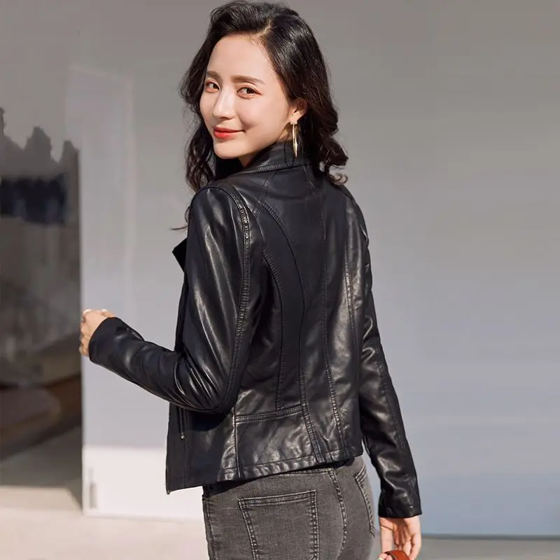 Women's Black Leather Coat 2024 Spring And Autumn New Slim Short Leather Jacket Female Clothing