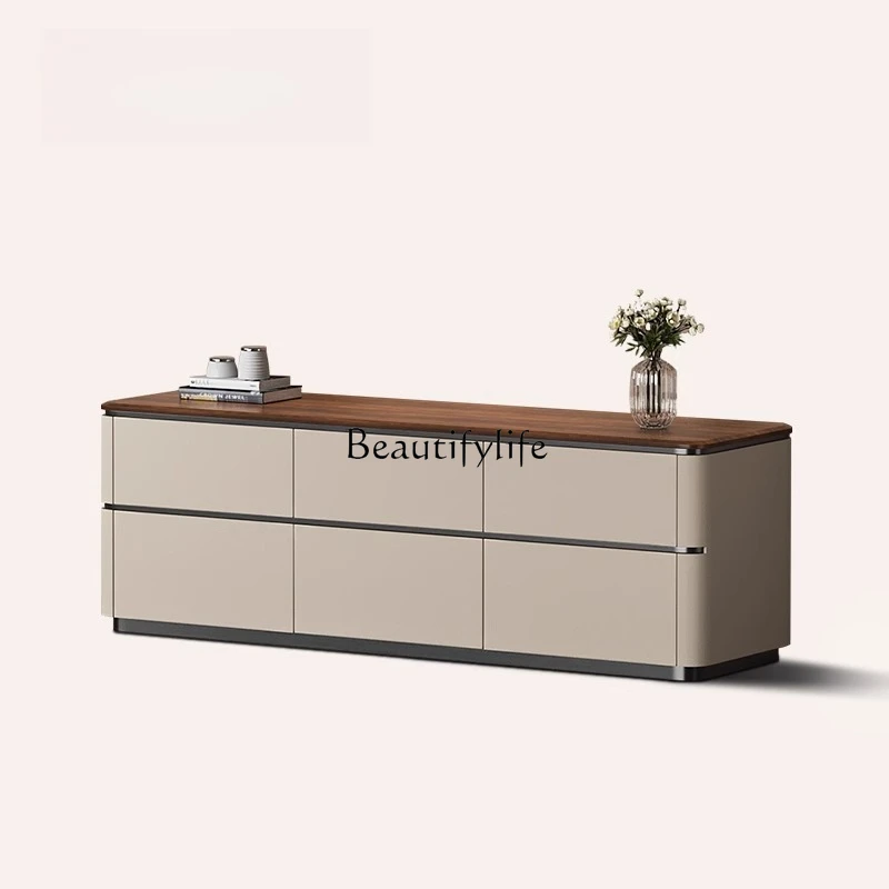 

03.ld14Italian Minimalist Bedroom Storage Cabinet Integrated Floor-standing Light Luxury High-end Walnut Solid Wood Six-drawer