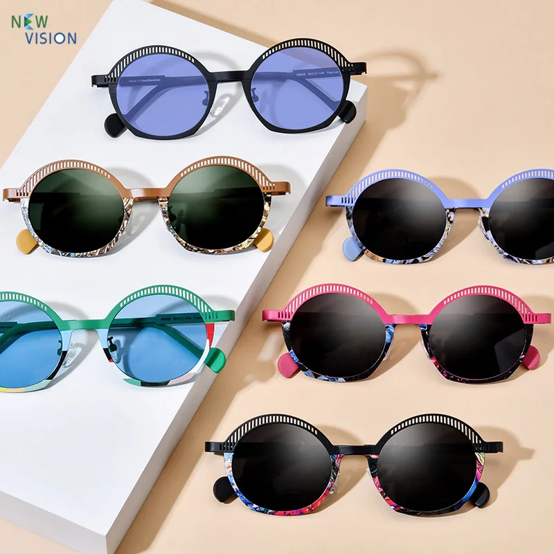 

Женские солнцезащитные очки из чистого титана, высококачественные многоцветные мужские круглые полые уличные модные спортивные поляризационные солнцезащитные очки для вождения