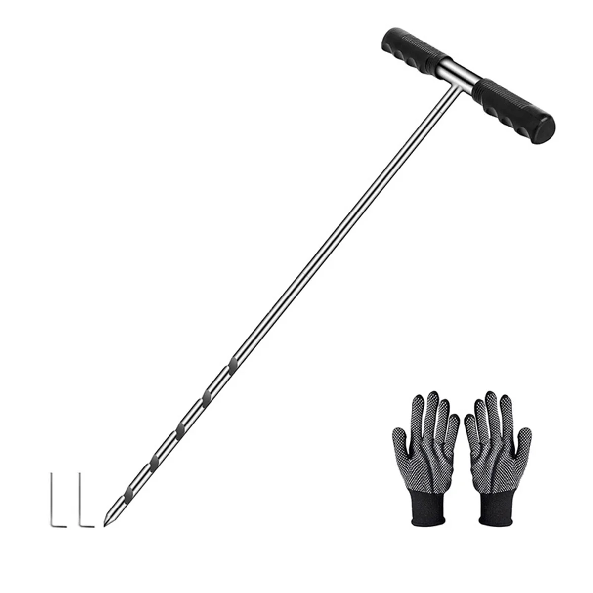 Solid Stainless Steel Soil Probe Rod, Adjustable 17-32-48 Inch, Septic Tank Probe Rod, Ground Probe with T-Handle