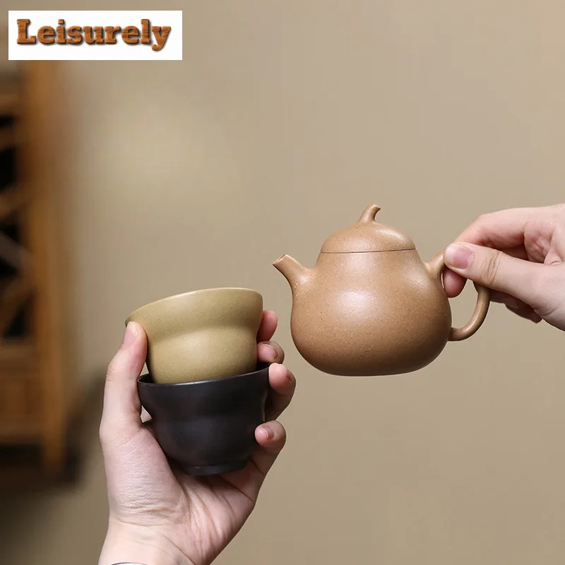 

Yixing Purple Clay Teapots Handmade Eggplant Pot Raw Ore Section Mud Tea Making Kettle With Strainer Zisha Tea Set 1 Pot 2 Cups