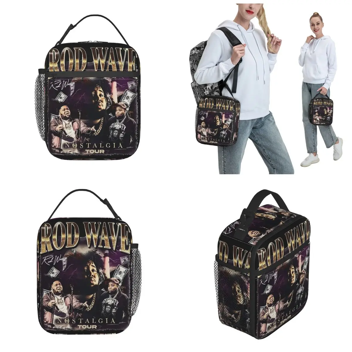 Винтажная изолированная сумка для обеда Rod Wave Rapper Bootleg Merch, сумка для хранения еды Nostalgia Tour, герметичный термохолодильник, ланч-боксы