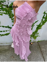 Women's Dress Elegant Purple Halter Prom Gowns Ruffles Tiered Backless Party Gown Summer Vacation Chiffon Long Evening Dresses