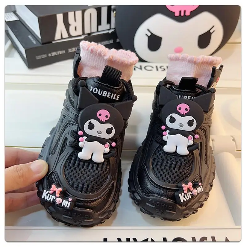 Sanrios Kuromi Child Sports Shoes Anime Black Non-Slip Kawaii Cartoon Breathable Light Wear-Resistant Girl Child Casual Shoes