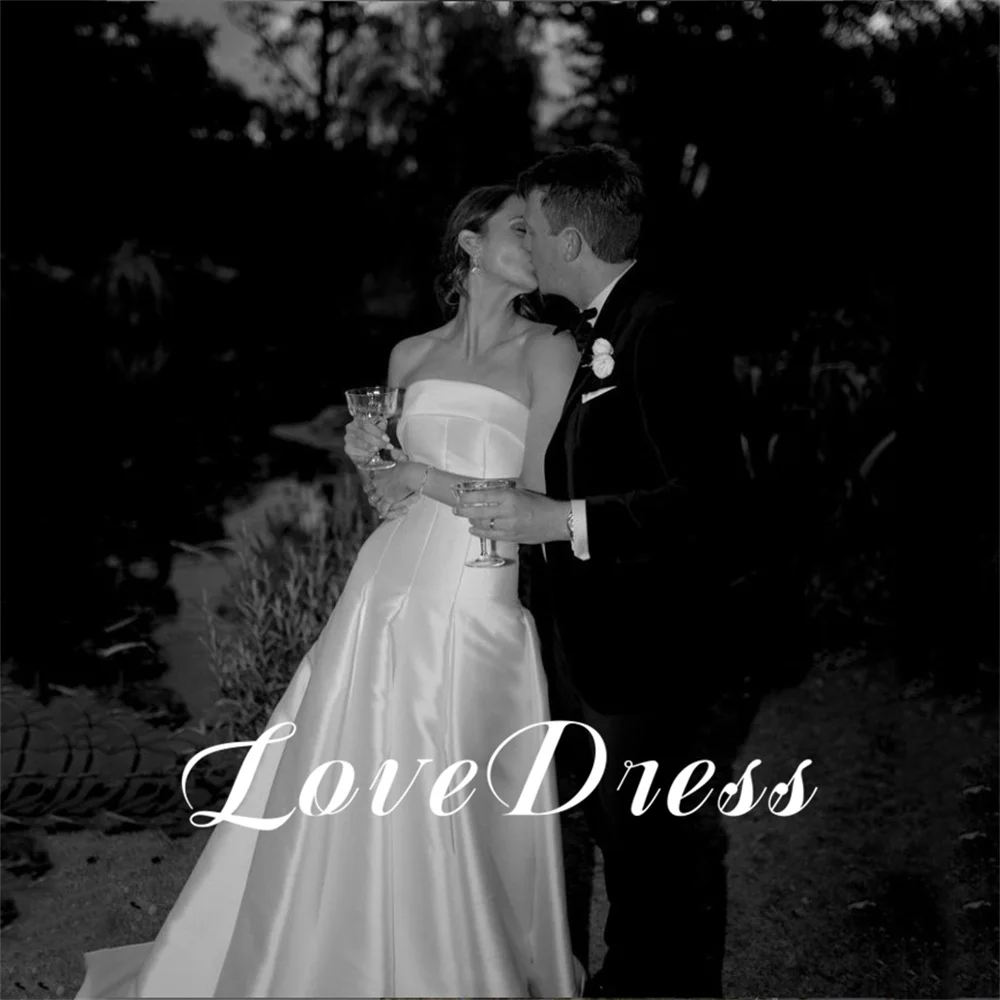 Love Charming Strapless Pleated Stain A-Line Wedding Dresses Elegant Lace Up Open Back Floor Lace Bridal Gowns Vestidos de novia