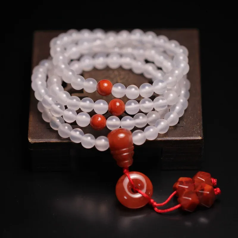 

Liangshan South Red Agate Lychee Frozen Buddha Bead Bracelet for Men and Women Flame Ice Ping An Buckle Round Bead Buddha Head