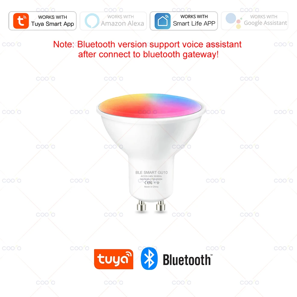 COOLO GU10 Tuya WiFi Smart LED-lamp Bluetooth dimbare lampen Smart Life App-bediening Spotlight-lamp Werkt met Alexa Google