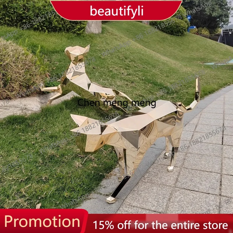 01A Geometric block face diamond cat garden landscape abstract stainless steel sculpture simple shopping mall floor decoration