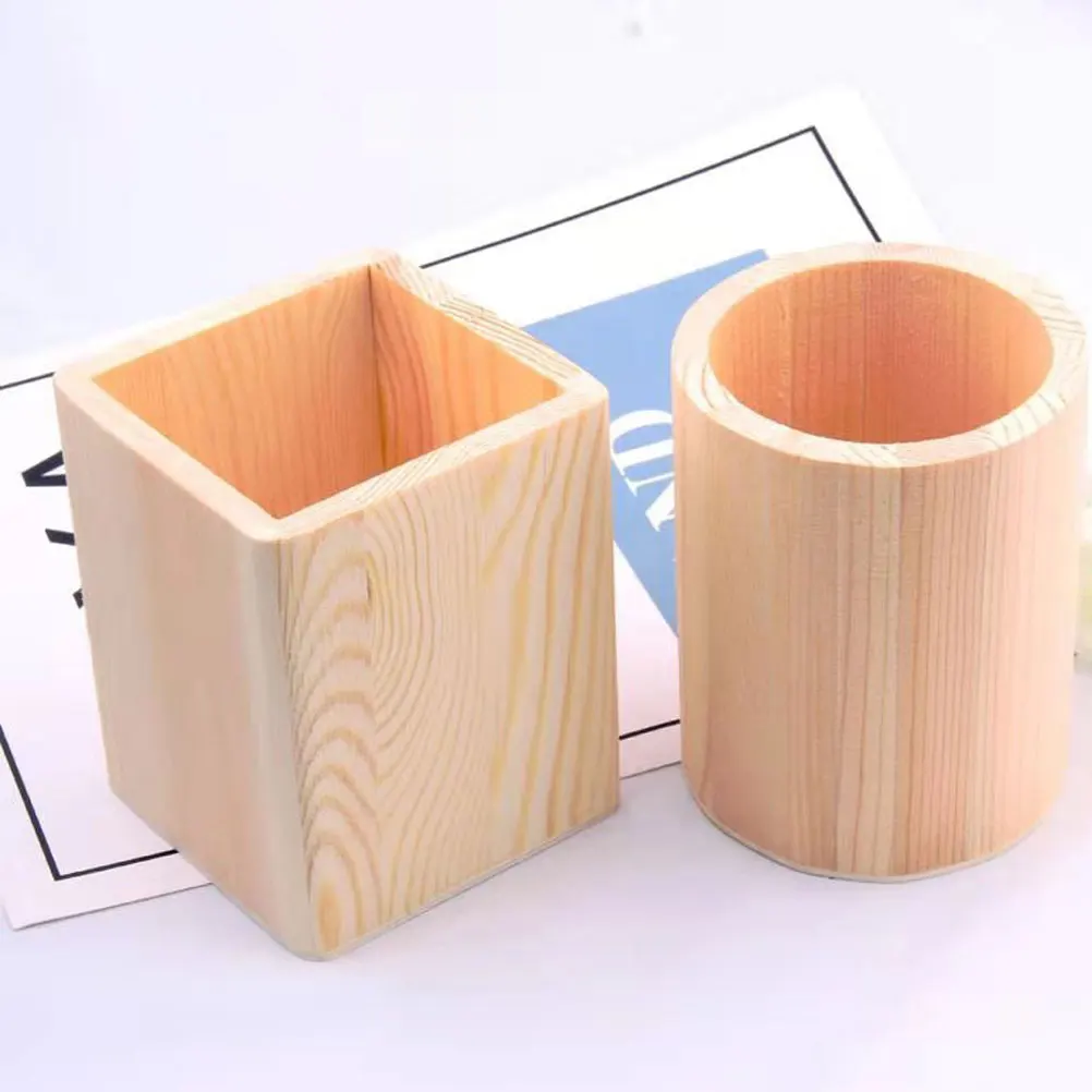 

3Pcs Wooden Pen Pot Solid Color Sturdy Pencil Container for Office Home DIY Painting Graffiti Gift Pencil Container