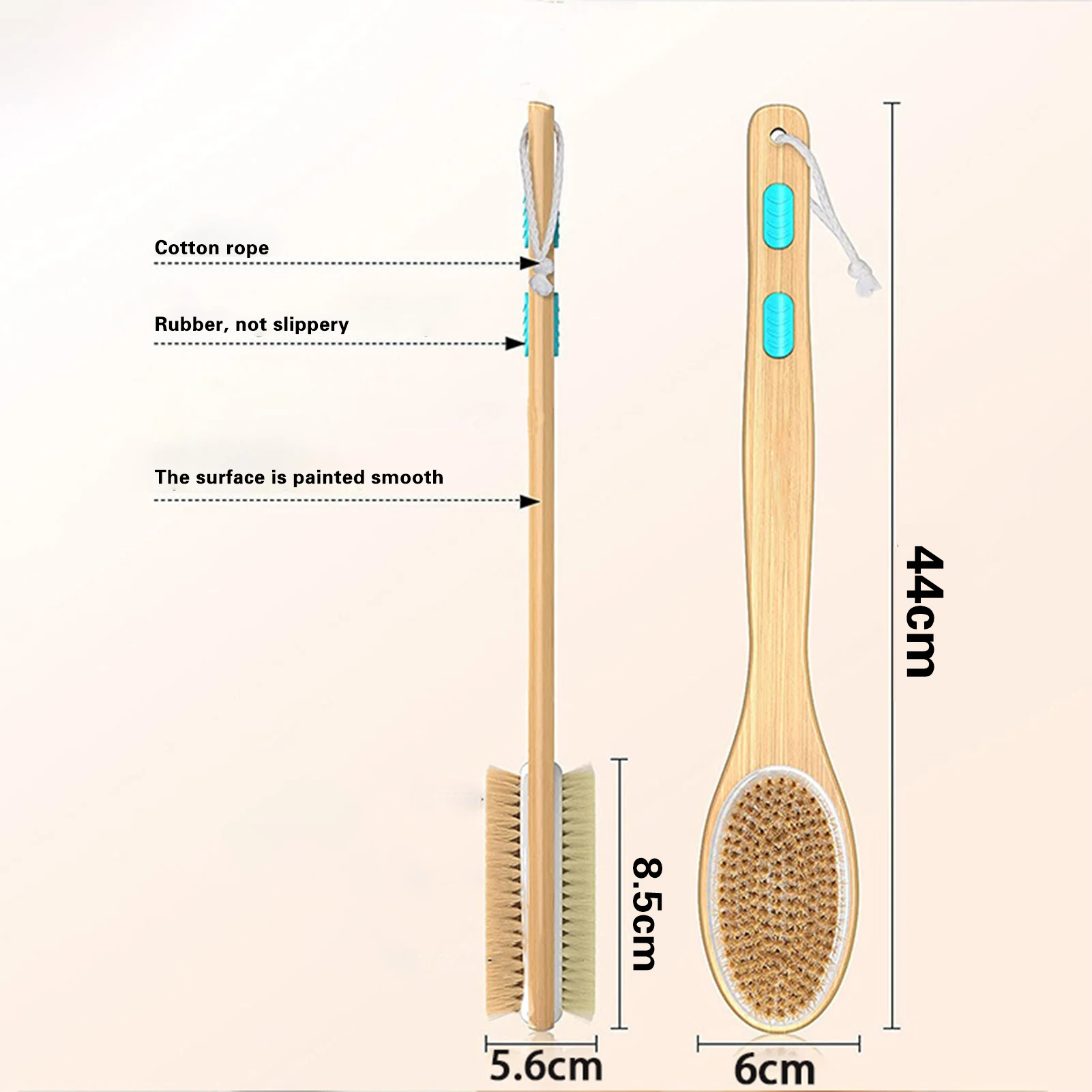 Portable Bath Brush Soft Hard Bristles Double Sided with Wooden Handle Body Exfoliating Scrubber Long Handle Skin Massager