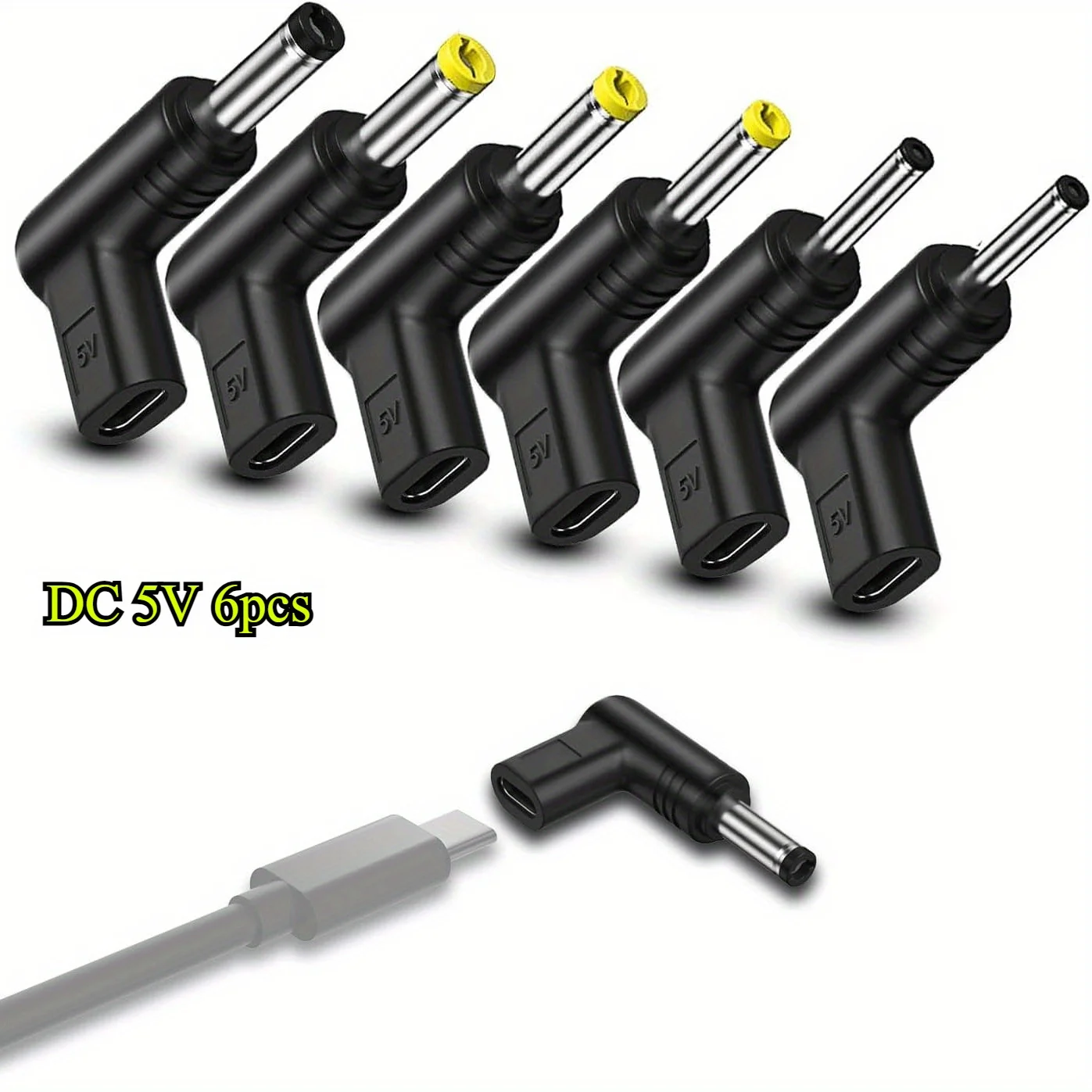 6PCS USB Type C Female to DC 5V Male Power Charging Adapter, Multifunctional Type-C to DC Jack Plug Converter for Surveillance C