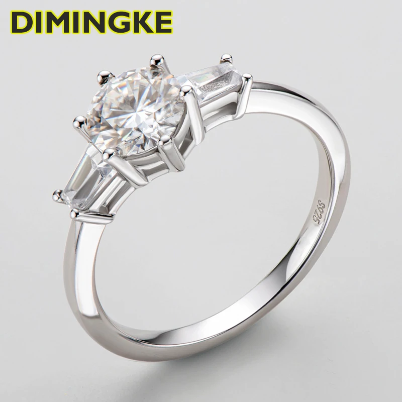 

DIMINGKE Super Flash S925 Silver Ring 1 Carat D Moissanite Pass Diamond Test High Jewelry Wedding Cocktail Party