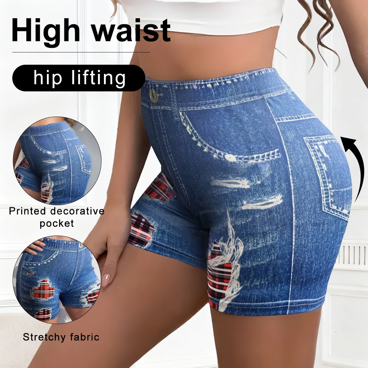 Women's Summer New Casual Shorts Non-Denim Leggings Shorts Printed High Waist Butt Lifting Elastic Breathable Sports Shorts