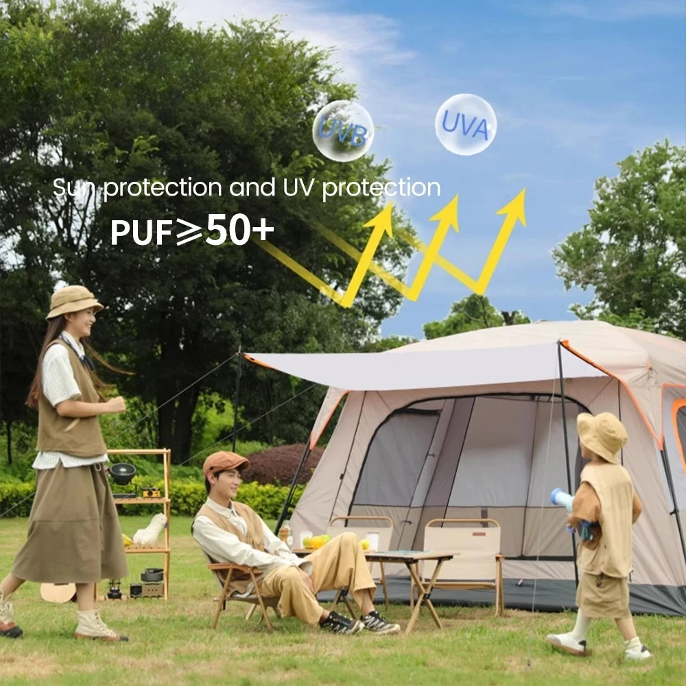 

Большая двухслойная палатка для кемпинга с защитой от солнца и комаров, водонепроницаемое укрытие для конфиденциальности 330x210x185 см, семейная палатка для человека с 2 комнатами