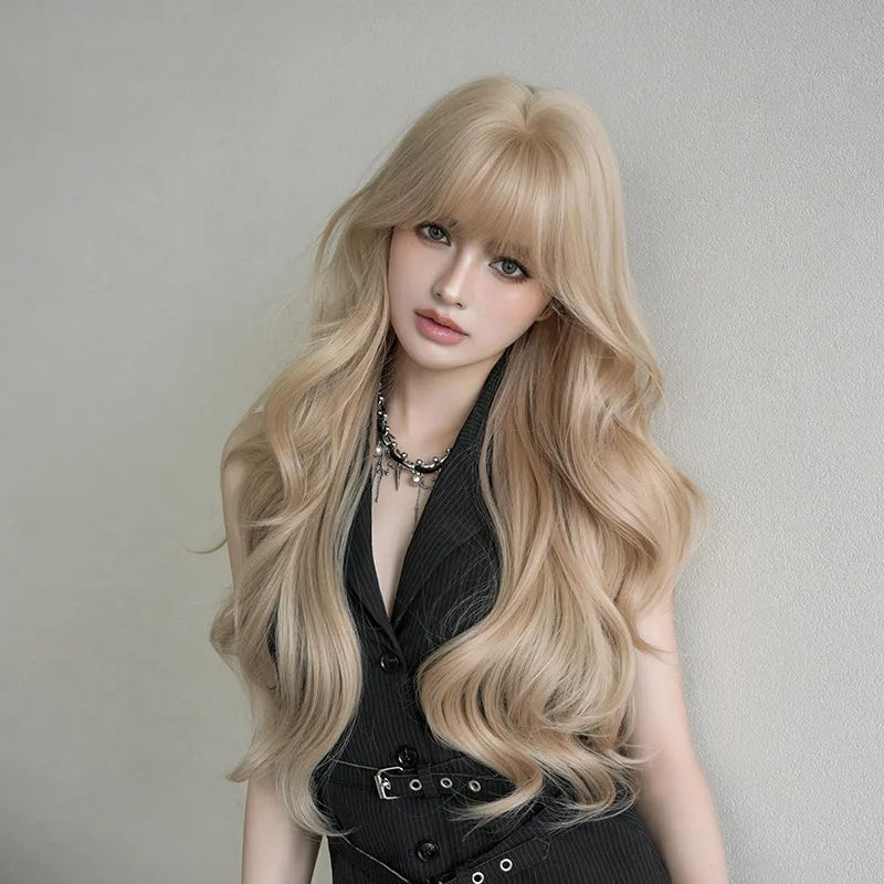 's long curly hair , golden big waves, full head cover, fashionable women's style wig