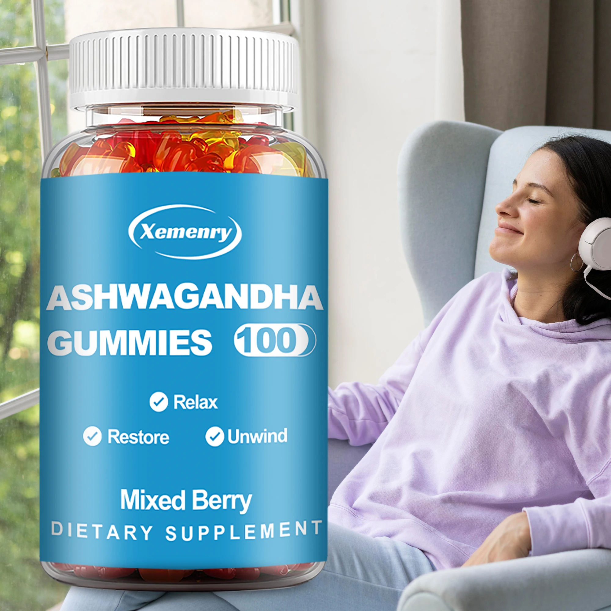 

Ashwagandha Gummies - Relax, Relieve Stress and Anxiety, Improve Sleep Quality,Support Brain Health - 100 Gummies