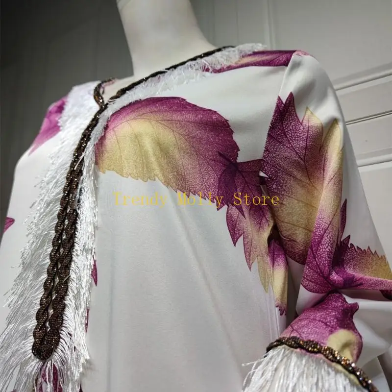 

N5KB Женское исламское платье в полный рост Мусульманское платье Абая со стразами и длинными рукавами