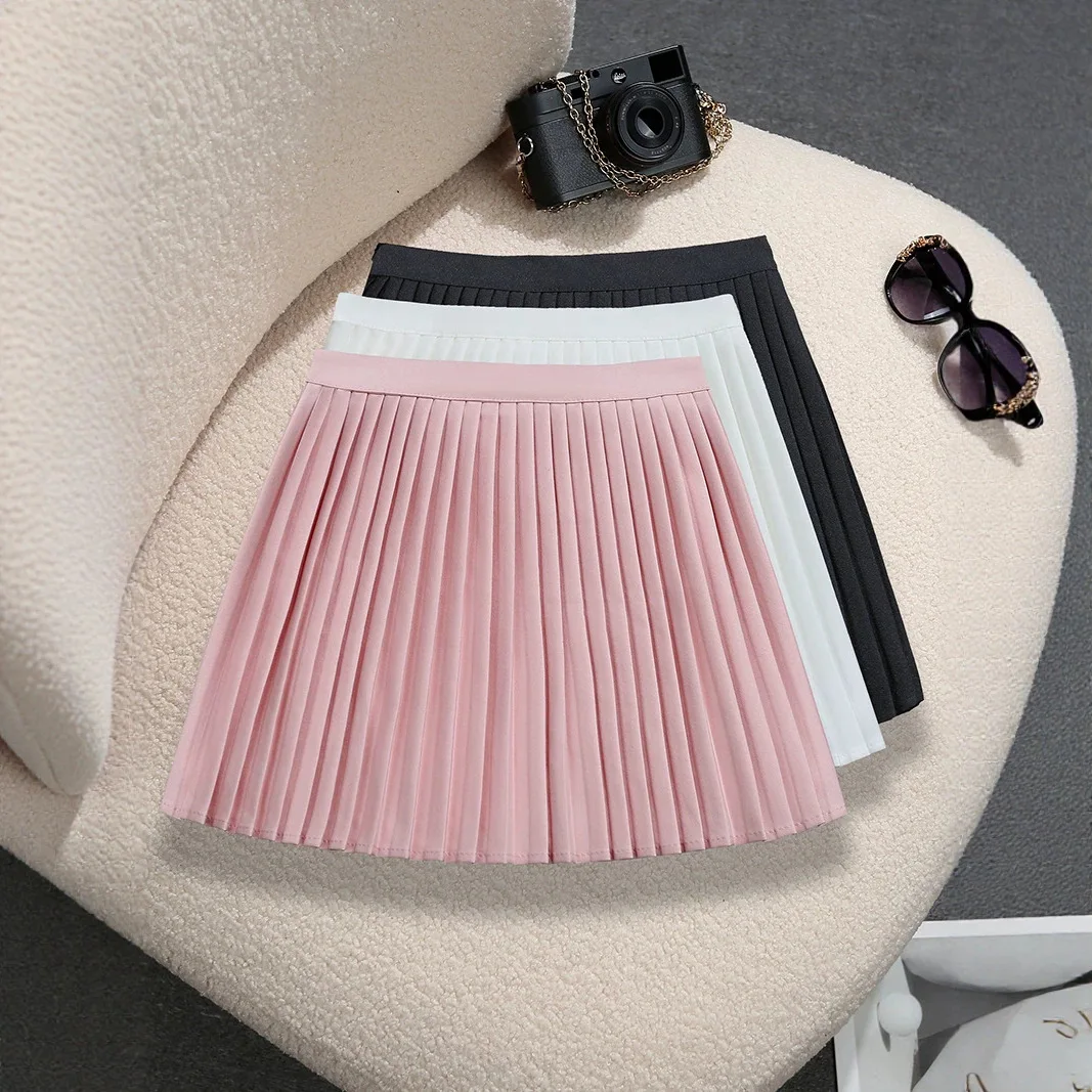 Summer White Pleated Skirt High Waist Anti-light Spice Girl Short Skirt