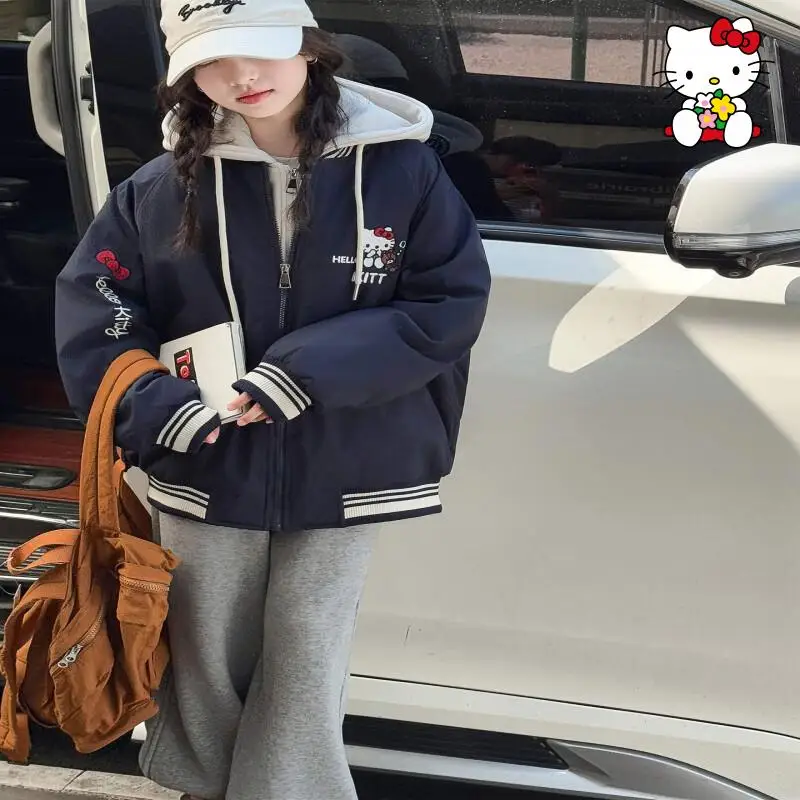 

Стеганая куртка Sanrio Hello Kitty для девочек Kawaii Y2K, детская одежда в стиле аниме, зимняя одежда, детское теплое ложное пальто из двух предметов Kpop
