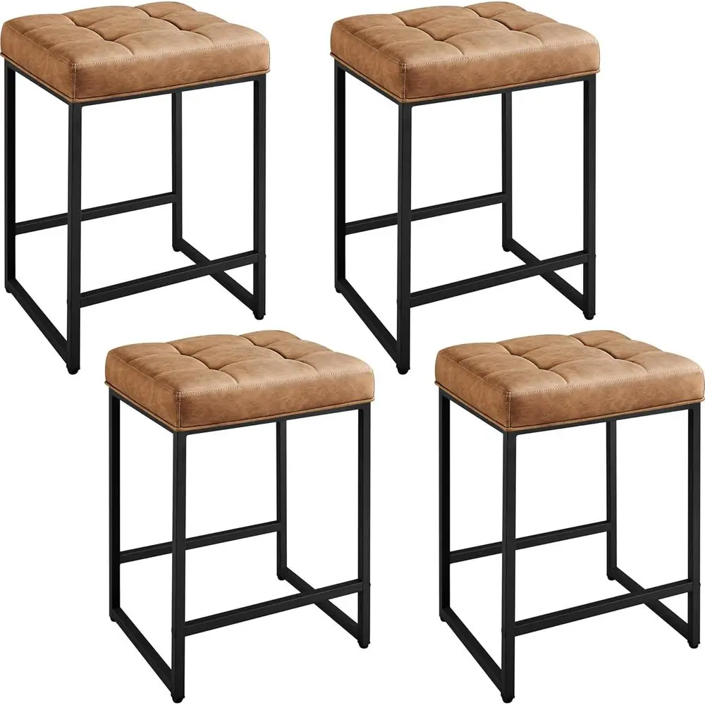 

Set of 4 Brown Leather Bar Stools, 24 High, Ideal for Kitchen Counter or Island, Dining Room Use