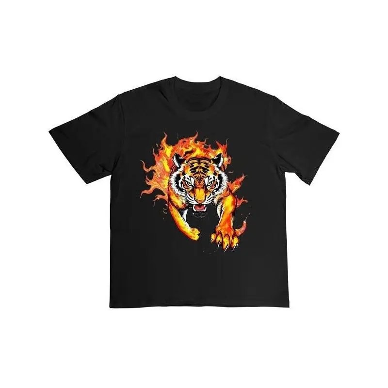 

Flaming Tiger T-shirt Men Women Fire Graphic Tee Streetwear Tiger Print Tops Hip Hop Rocker Gifts