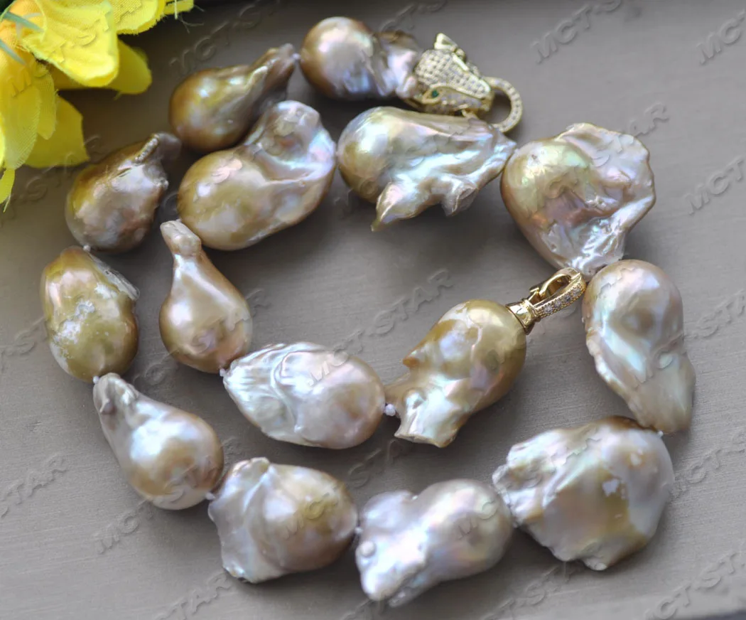 

Z12085 Huge 17'' 30mm Baroque Lavender Reborn Keshi Pearl Necklace CZ