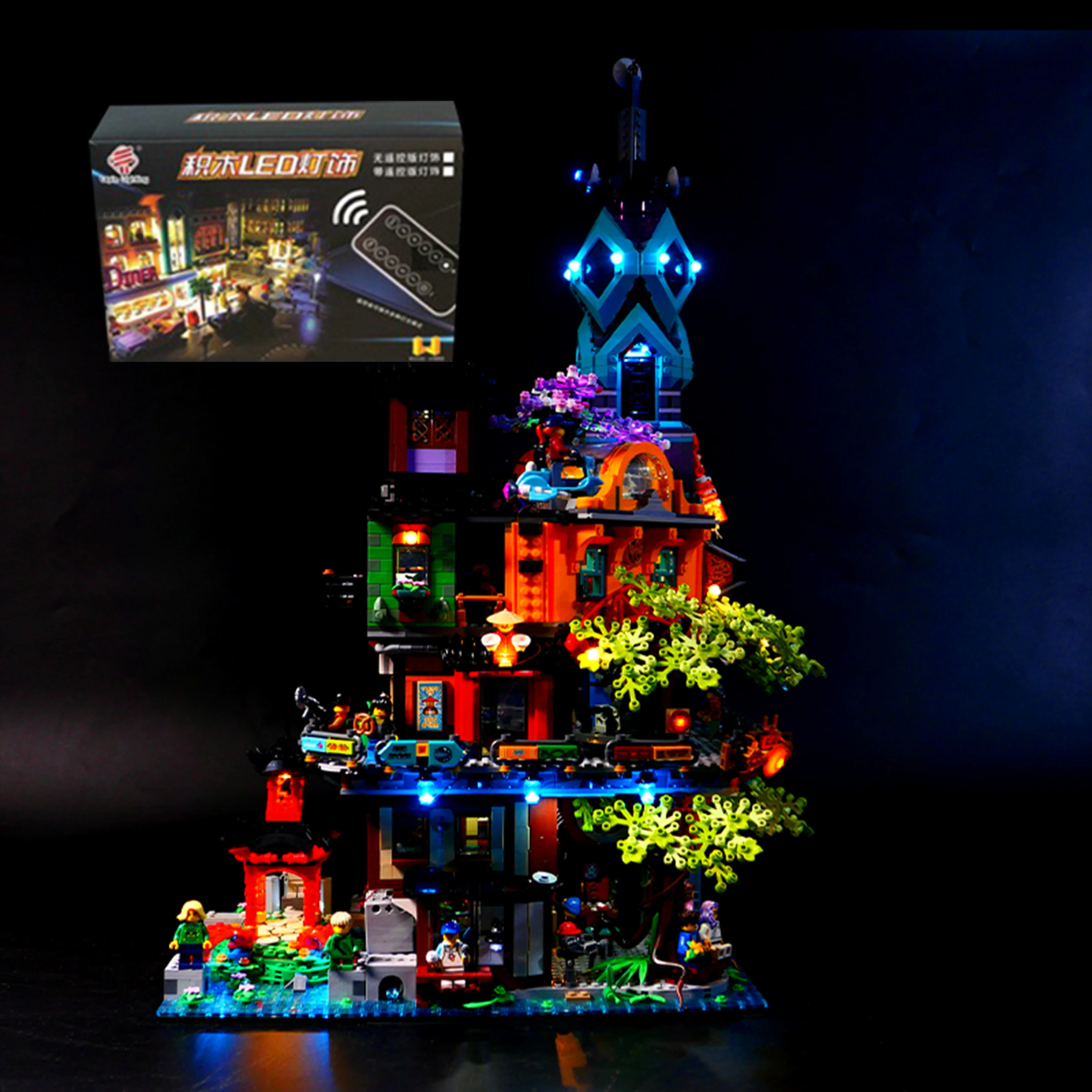 مجموعة إضاءة LED لبنة البناء DIY لنموذج حديقة النينجا الحضرية 71741، ملحقات الإضاءة المزخرفة للتحكم عن بعد