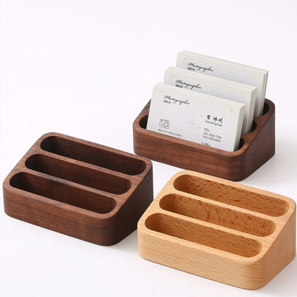 Memo Holder Solid Wood Desktop Business Card Beech Wood Solid Wood Wood Business Card Display Stand Brown/Black Display Stand