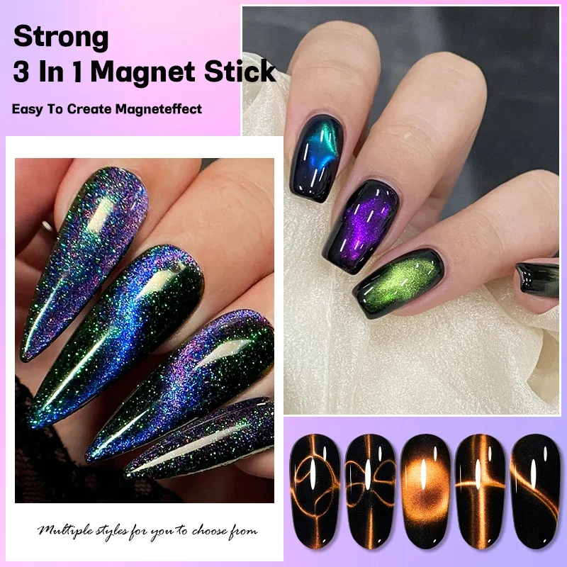 3 in 1 nail art stick magnetico multifunzione UV/LED gel smalto strumenti per nail art per gatto 3D pittura gel magnetica bacchetta magnetica fai da te