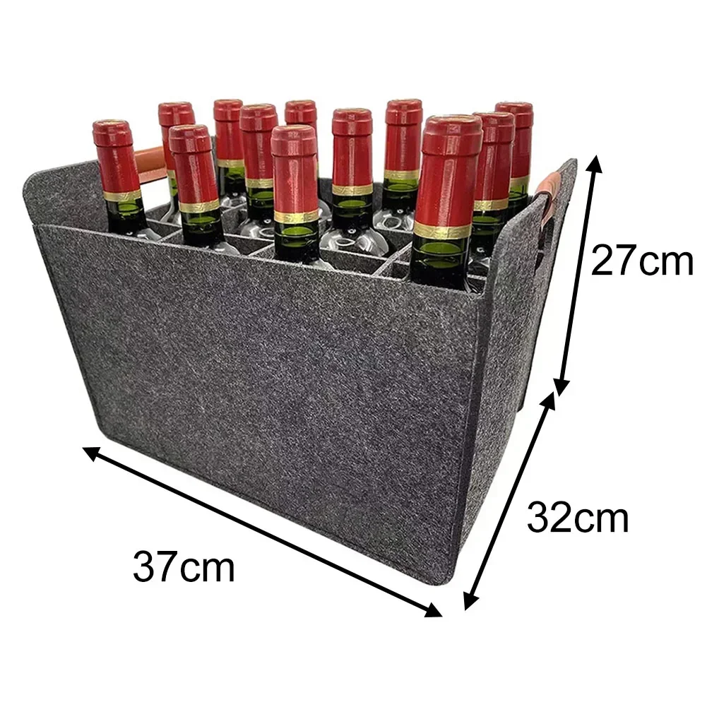 12 Bottle Wine Carrier With Divider Felt Wine Champagne Bottle Storage Tote Portable Gift Bag Red Gray With Handle