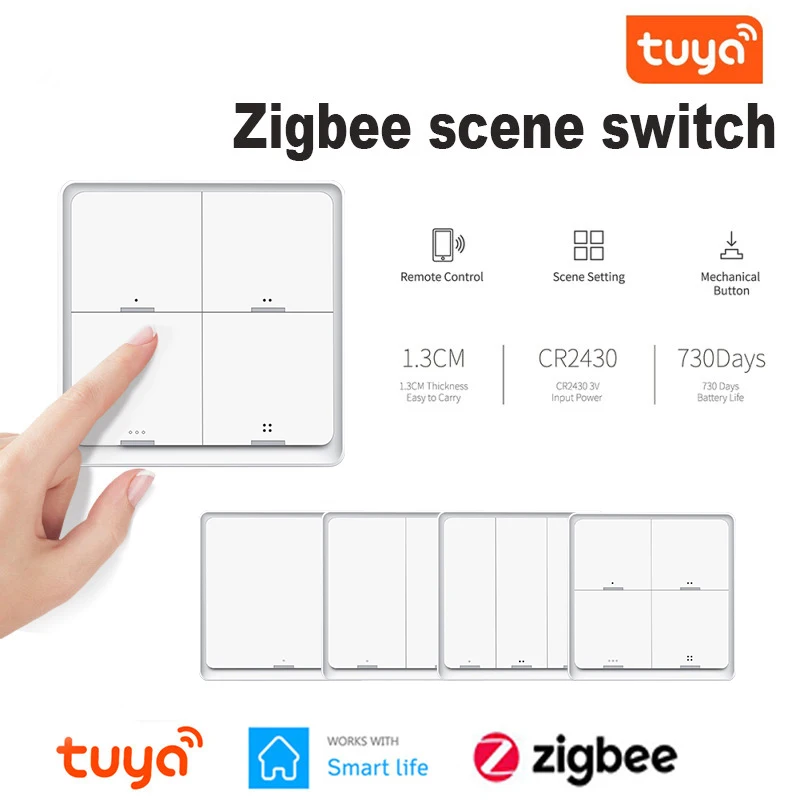 4 Gang Tuya ZigBee Wireless 12 Scene Switch Push Button Controller Battery Powered Automation Scenario for Tuya Devices