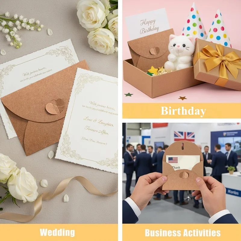 10-50 قطعة 10 سنتيمتر المغلفات الصغيرة كرافت ورقة حاملي بطاقات الهدايا عيد الحب المغلفات الصغيرة مع مشبك القلب لحفل الزفاف ، تحية