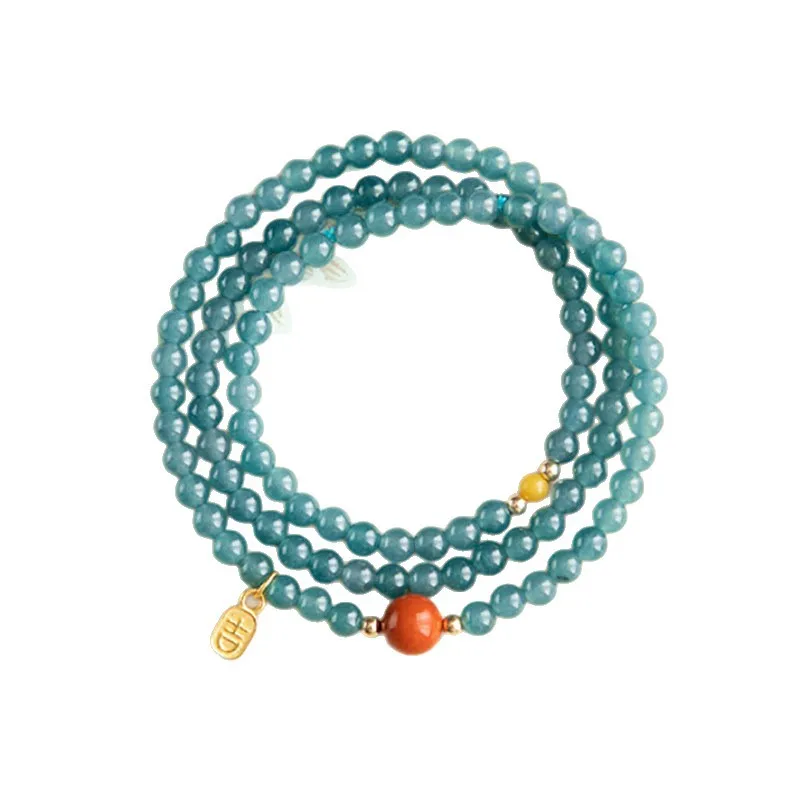 Natural Ice Type Blue Water Jade Triple Wrap Multi Circle Bracelet Buddhist Prayer Beads Gifts
