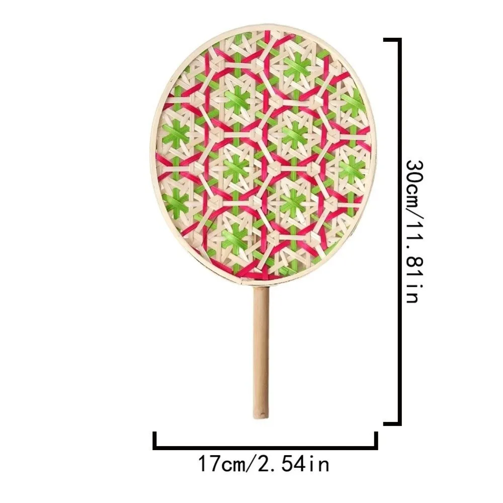 Hand Cranked Bamboo Braided Fan Ethnic Style Colorful Design Ancient Chinese Fan Exquisite Craftsmanship Handmade Round Fan